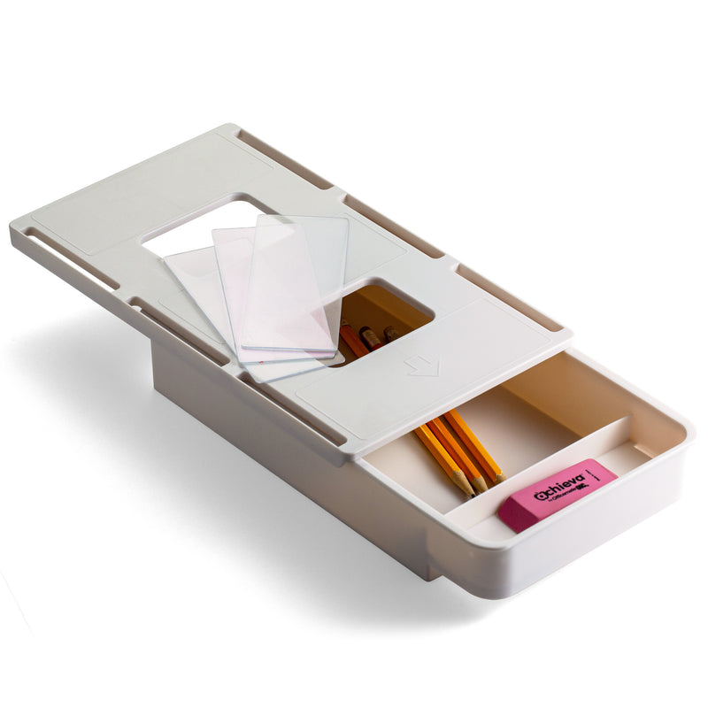 white under table or desk storage tray, adhesive drawer