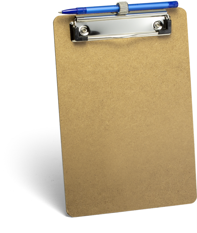 Memo Clipboard with low profile clip and pen holder
