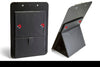 Magnetic, foldable easel clipboard shown folded and standing up with attached easel