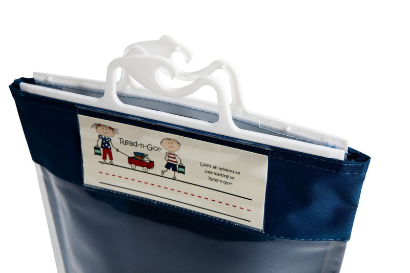 blue read-n-go book baggie, sturdy handle book pouch, reading bag