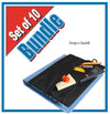 Bundle of 10 Black Strap-n-Sack pencil pouches that slide onto the front of a binder for instant storage of school supplies, two roomy zippered pockets with individual compartments inside of the pocket, strap-n-sack bundle