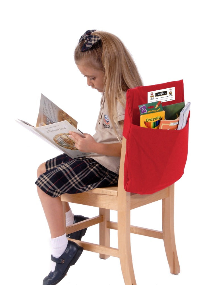 Red Single Pocket Seat Sack, Small, Standard, Medium, Large, school supply storage chair pocket, slides on the back of a chair to create a pocket, seat sack chair pouch instant storage system