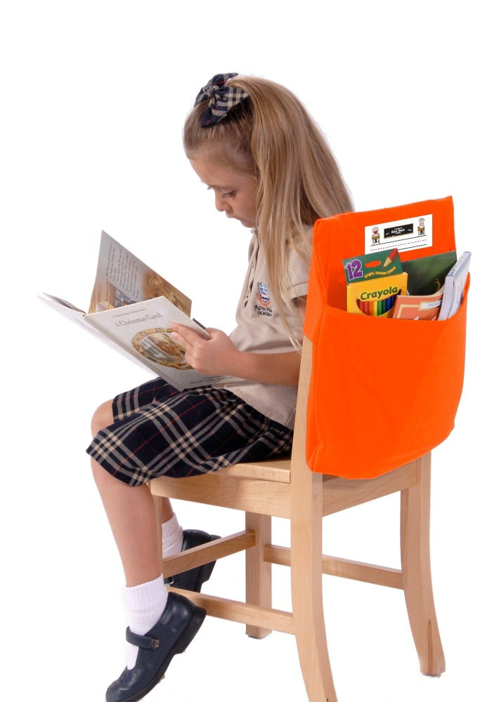 Orange Single Pocket Seat Sack, Small, Standard, Medium, Large, school supply storage chair pocket, slides on the back of a chair to create a pocket,seat sack chair pocket instant storage system