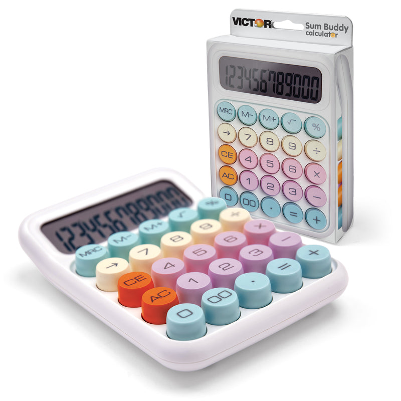 VICTOR® Sum Buddy Desktop Calculator – Large Buttons, 12-Digit Display, Pastel Colors