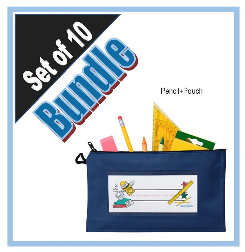 blue pencil pouch with zipper sold in bulk bundles of 10, school supply storage pouch, pen case, 00040BUNDLE