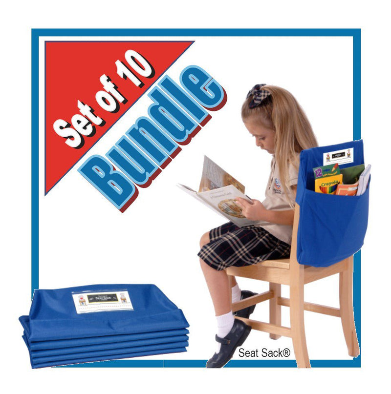 Bundle of 10 Seat Sacks for instant slide-on chair pocket storage, available in special sizes, 19" Adult Seat Sack, Elastic Back Expandable 12-17" Seat Sack, chair pocket. See sizing chart, seat sack special size chair pockets