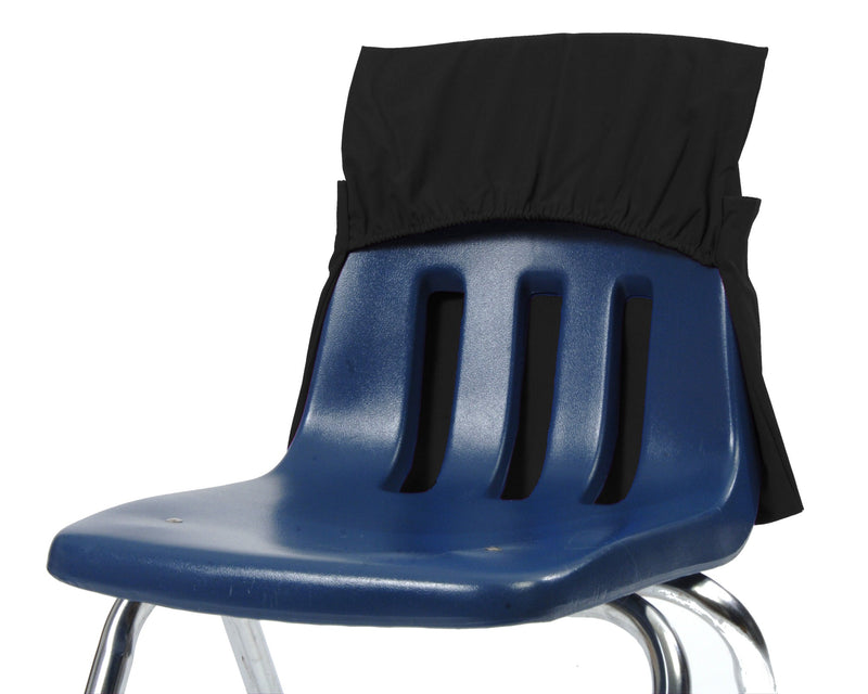Black Elastic Back expandable12-17" Seat Sack slides onto the back of a chair for instant storage of books, school supplies and more, seat sack special sizes