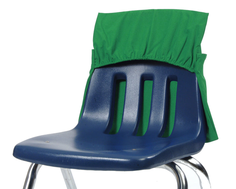 Green Elastic Back expandable12-17" Seat Sack slides onto the back of a chair for instant storage of books, school supplies and more, seat sack special sizes