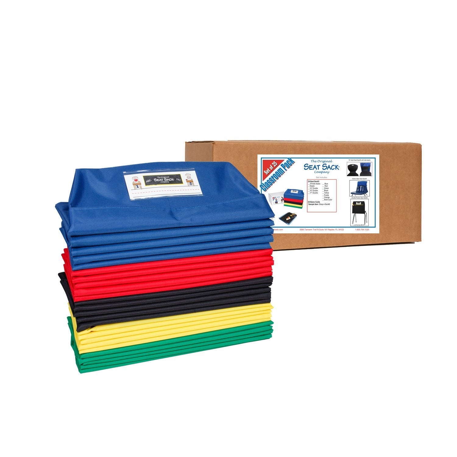 Seat Sack Special Sizes Classroom Pack Box with Multi-Color Chair Pockets