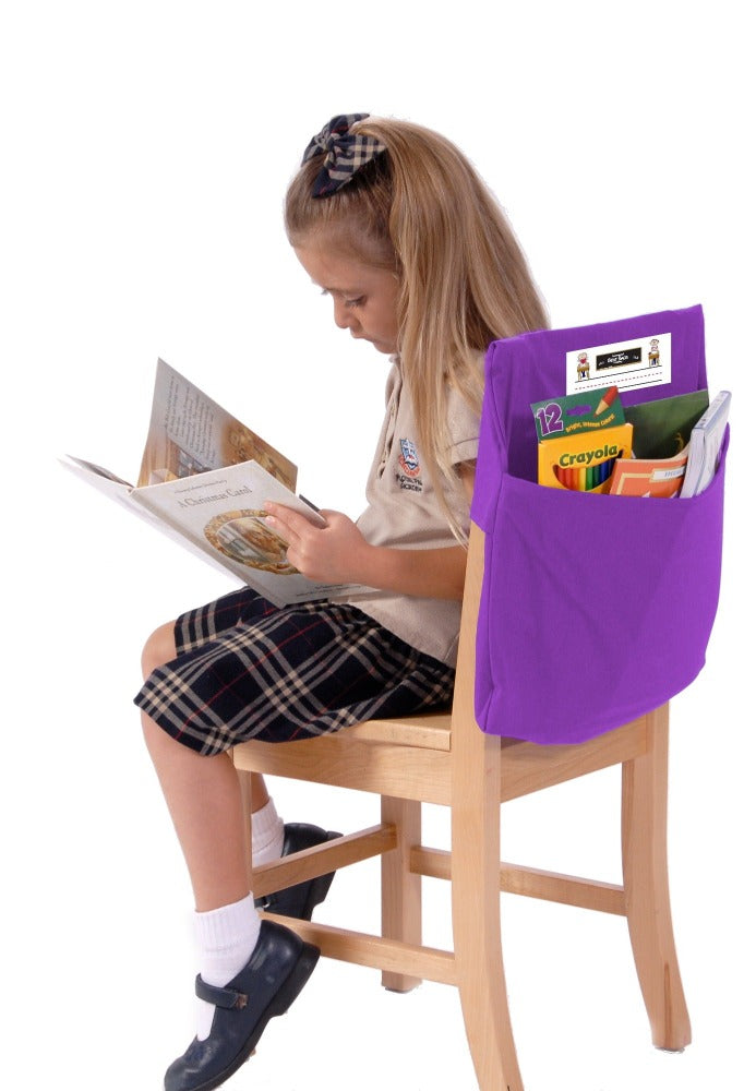 Purple Single Pocket Seat Sack, Small, Standard, Medium, Large, school supply storage chair pocket, slides on the back of a chair to create a pocket, seat sack chair pocket instant storage system