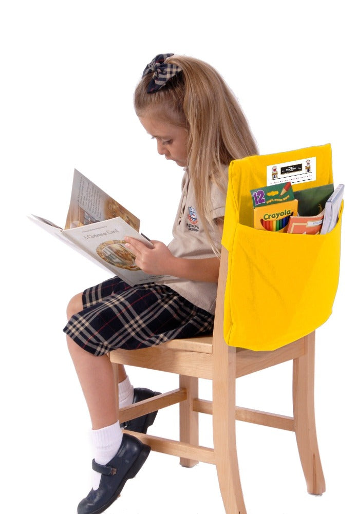 Yellow Single Pocket Seat Sack, Small, Standard, Medium, Large, school supply storage chair pocket, slides seat sack chair pocket instant storage systemon the back of a chair to create a pocket,